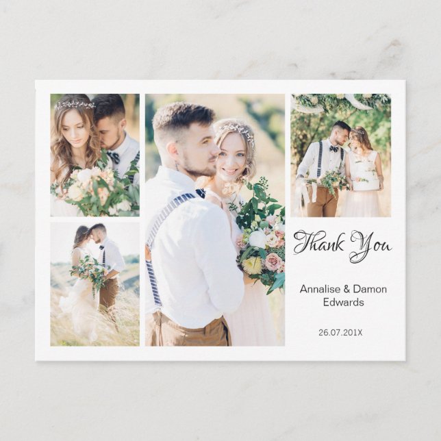 Postal White Four Photo Boda Gracias Postcard (Anverso)