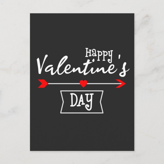 Postal White Happy Valentines Day with Arrow Heart (Anverso)