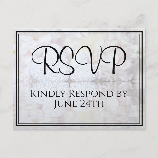 Postal White Hearts & Peony Reflections Wedding RSVP (Anverso)