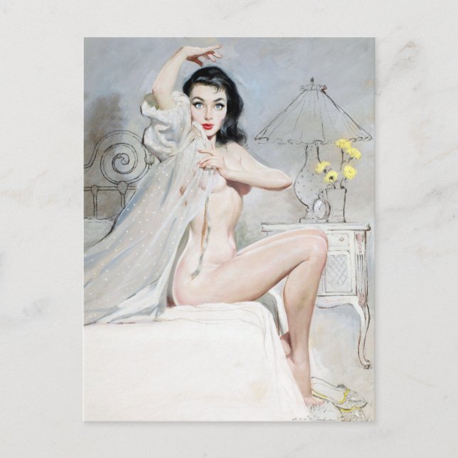 Postal White Negligee Pin Up (Anverso)
