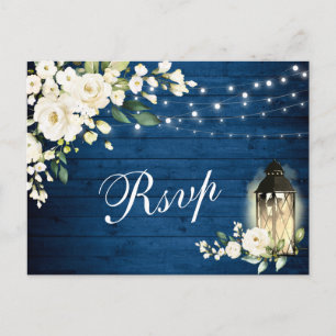 Postal White Roses Wedding RSVP con elección de comida