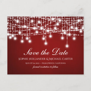 Postal White Twinkle String Luces Red Save the Date