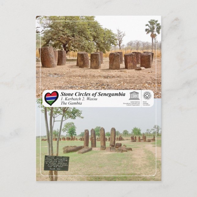 Postal WHS de UNESCO - Círculos de piedra de Senegal (Anverso)