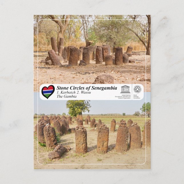 Postal WHS de UNESCO - Círculos de piedra de Senegal (Anverso)
