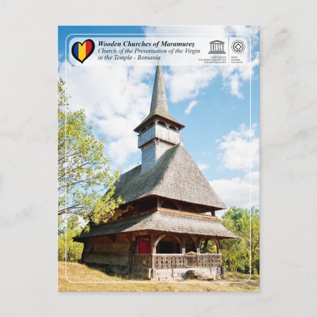 Postal WHS de UNESCO - Iglesias de madera en Barsana (Anverso)