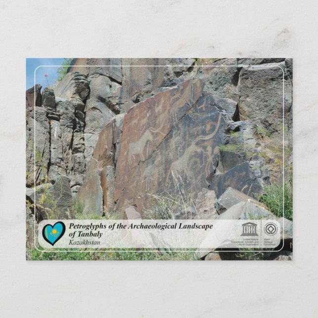 Postal WHS de UNESCO - Petroglifos de Tanbaly (Anverso)