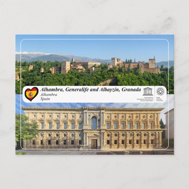Postal WHS UNESCO - Alhambra, Granada (Anverso)
