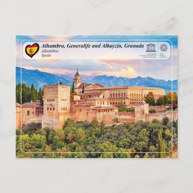 Postal WHS UNESCO - Alhambra, Granada (Anverso)