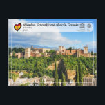Postal WHS UNESCO - Alhambra, Granada<br><div class="desc">UNESCO WHS Serie - Patrimonio de la Humanidad en España Alhambra, Generalife y Albayzín, Granada La propiedad de la Alhambra, Generalife y Albayzín en Granada se encuentra en dos colinas adyacentes, separadas por el río Darro. La Alhambra y el Generalife contienen todas las técnicas artísticas conocidas del mundo hispano-musulmán entre...</div>