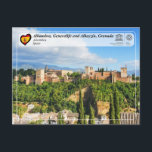 Postal WHS UNESCO - Alhambra, Granada<br><div class="desc">UNESCO WHS Serie - Patrimonio de la Humanidad en España Alhambra, Generalife y Albayzín, Granada La propiedad de la Alhambra, Generalife y Albayzín en Granada se encuentra en dos colinas adyacentes, separadas por el río Darro. La Alhambra y el Generalife contienen todas las técnicas artísticas conocidas del mundo hispano-musulmán entre...</div>