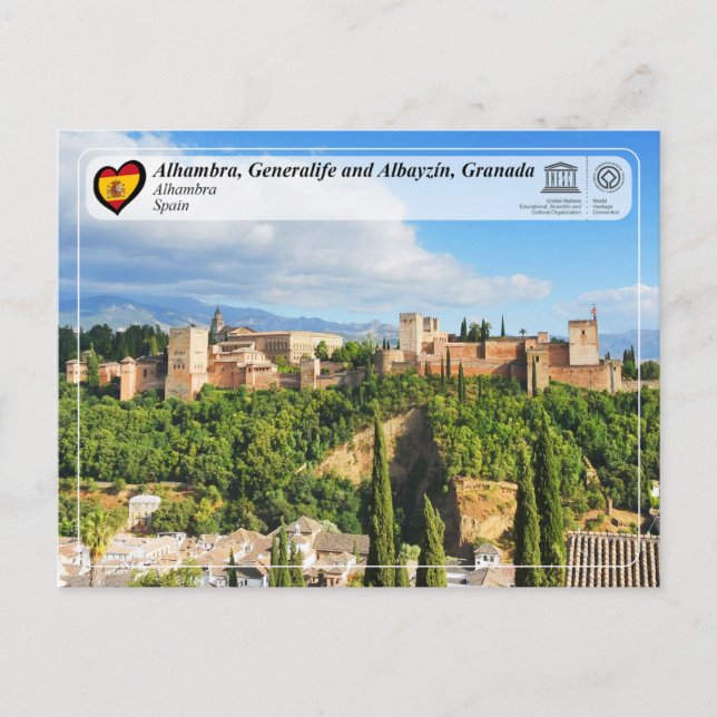 Postal WHS UNESCO - Alhambra, Granada (Anverso)