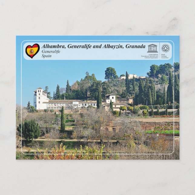 Postal WHS UNESCO - Generalife, Granada (Anverso)