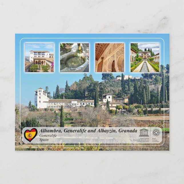 Postal WHS UNESCO - Generalife, Granada (Anverso)