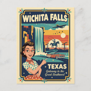 Postal Wichita Falls TX Retro Viajes Años 50