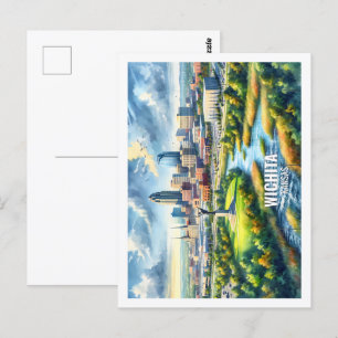 Postal Wichita Kansas USA Famoso Travel Place acuarela