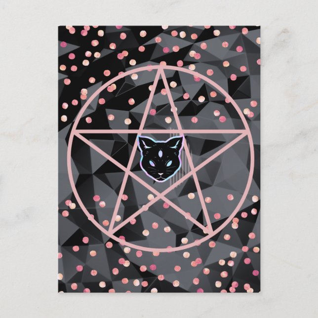 Postal WiizyWitch Magic Witch Cosmic Cat Pentacle Magick (Anverso)