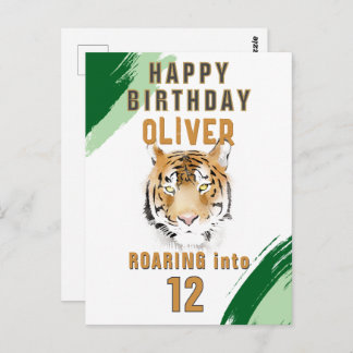 Postal Wild Tiger Head Watercolor Birthday 