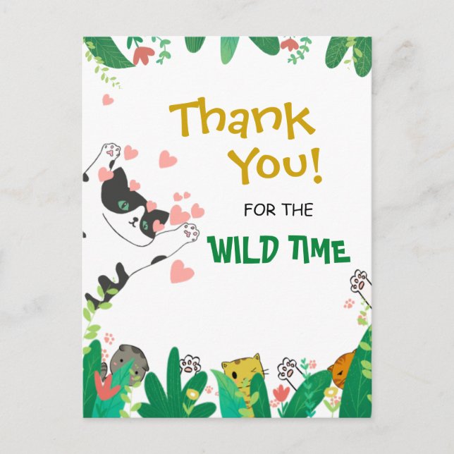 Postal Wild Time Cute Tuxedo Kitty Cat Gracias (Anverso)