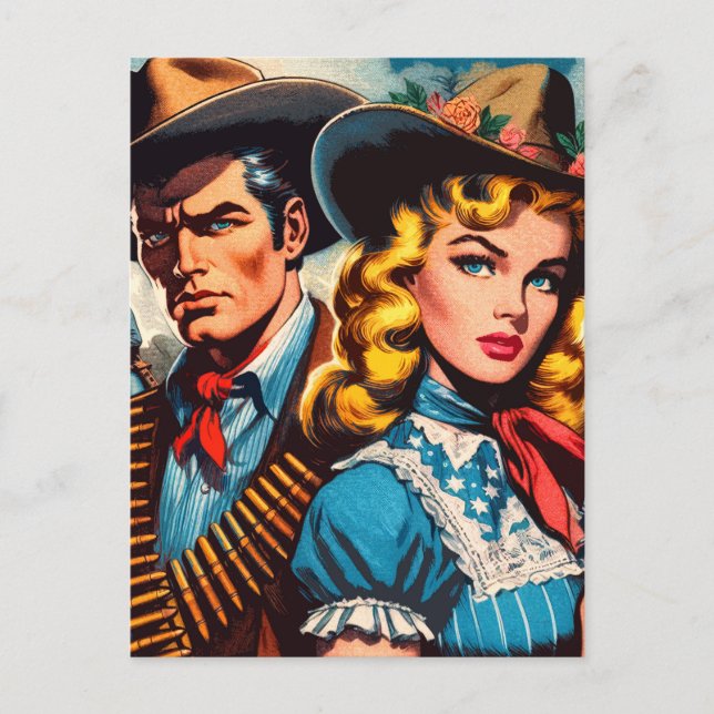 Postal Wild West Couple Retro Comics (Anverso)