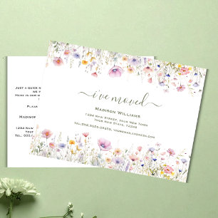 Postal Wildflower Me He Mudado   Anuncio de Mudanza