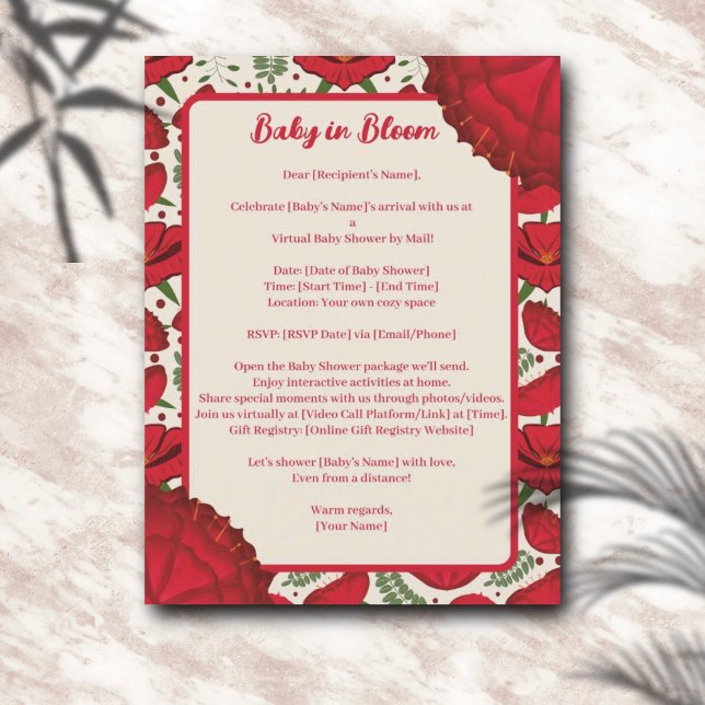 Postal Wildflower Red Poppy Baby Shower por distancia (Subido por el creador)