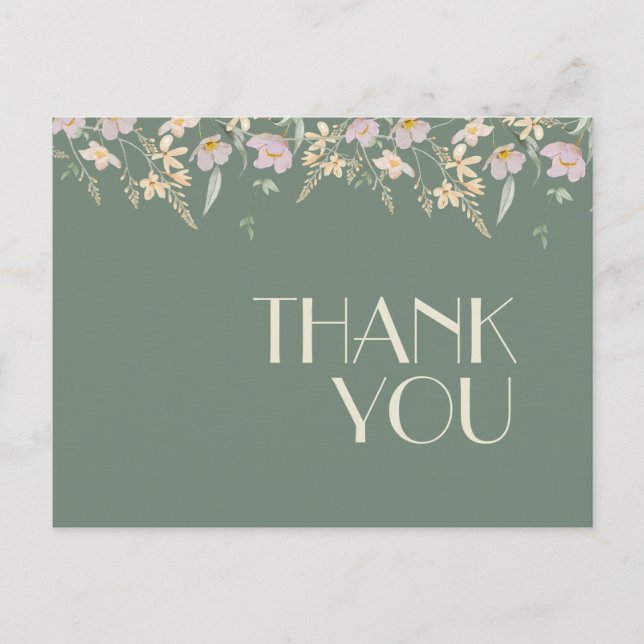 Postal Wildflower Sage Deco Boda Gracias (Anverso)