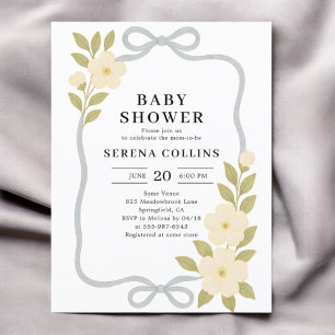 Postal Wildflowers Blue Bow Baby Shower