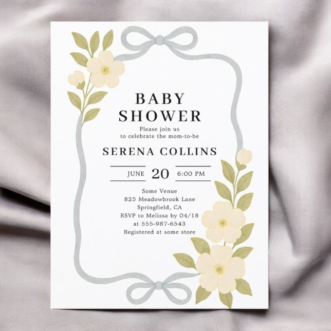 Postal Wildflowers Blue Bow Baby Shower (Subido por el creador)