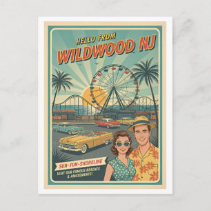 Postal Wildwood NJ– Hola desde Wildwood Retro años 50