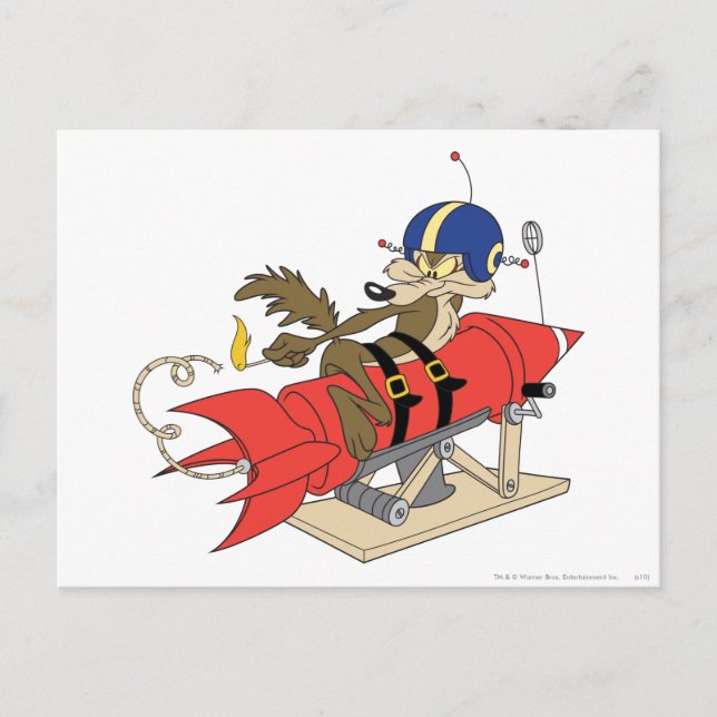 Postal Wile E. Coyote Lanzando Cohetes Rojos (Anverso)