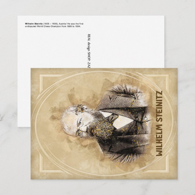 Postal Wilhelm Steinitz, jugador de ajedrez (Anverso / Reverso)