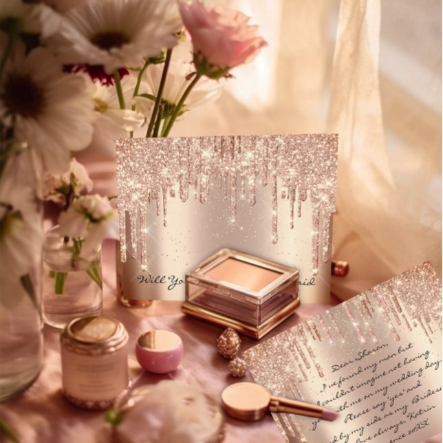 Postal Will Bridesmaid Rosa Purpurina Drin Confetti de or (Luxury Bridal Shower FlorenceK Design )
