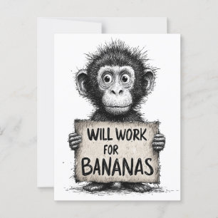 Postal Will Work for Bananas - Esbozo cómico de monos