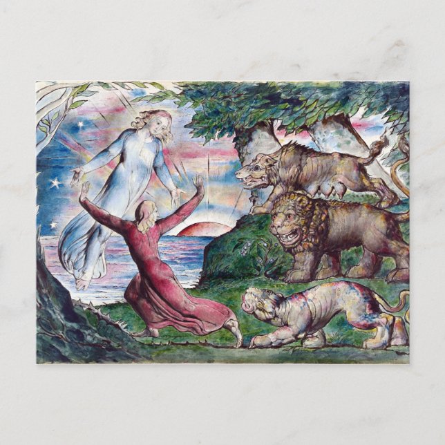 Postal William Blake Dante corriendo de las tres bestias (Anverso)