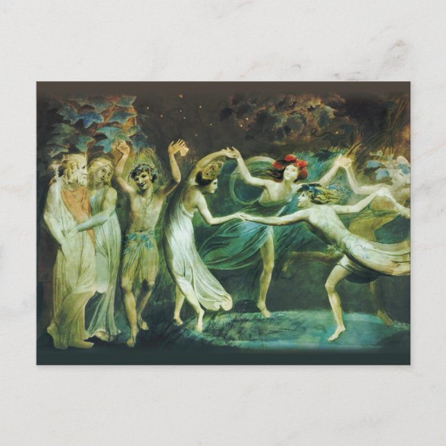 Postal William Blake Oberon Titania y Puck con hadas (Anverso)
