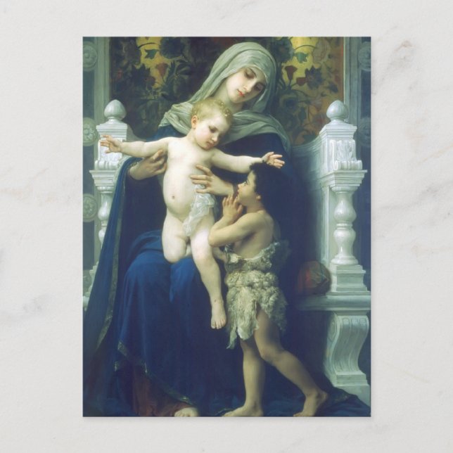 Postal William Bouguereau-La Virgen, Jesús y San Juan (Anverso)