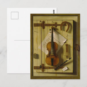 Postal William Harnett sigue con el violín de la vida y l