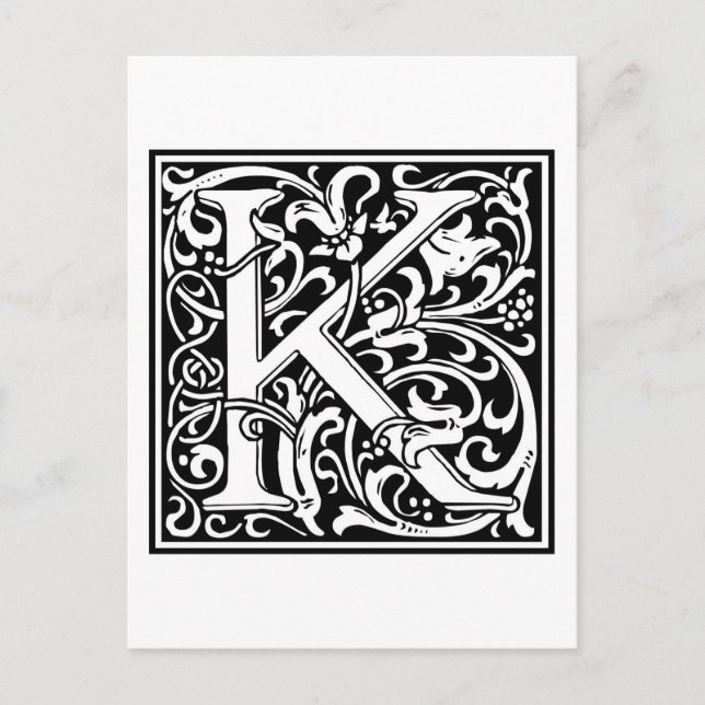 Postal William Morris Alphabet "K" (Anverso)
