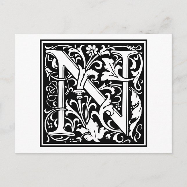 Postal William Morris Alphabet "N" (Anverso)