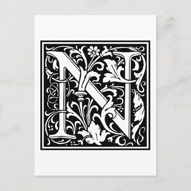 Postal William Morris Alphabet "N" (Anverso)