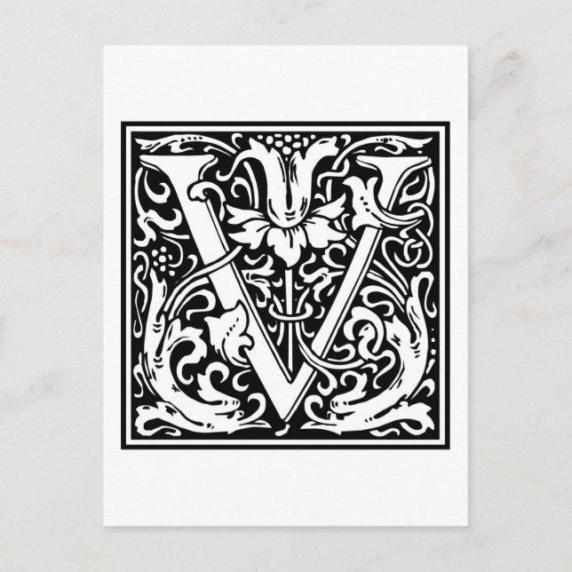 Postal William Morris Alphabet "V" (Anverso)