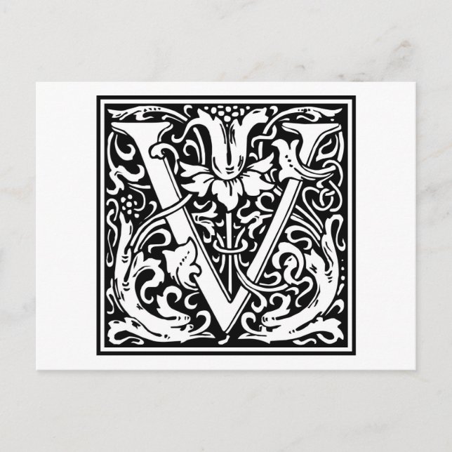 Postal William Morris Alphabet "V" (Anverso)