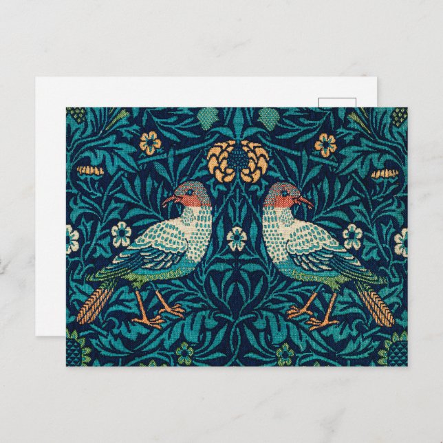 Postal William Morris - Aves Florales Vintage (Anverso / Reverso)