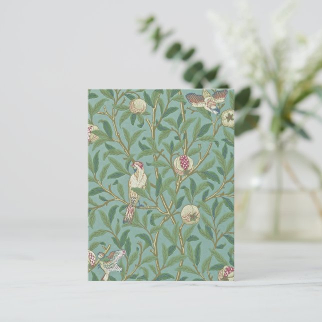 Postal William Morris, Aves y Pommegrenados - Verde (Anverso de pie)