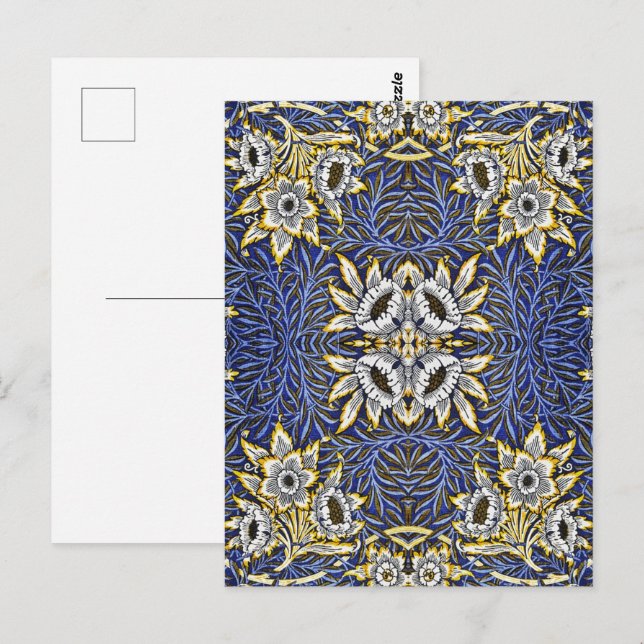 Postal William Morris Blue y Gold Tulip Willow Design (Anverso / Reverso)