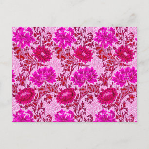 Postal William Morris Chrysanthemums, Borgoña y Rosa