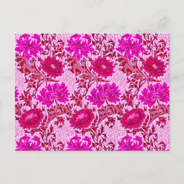 Postal William Morris Chrysanthemums, Borgoña y Rosa (Anverso)