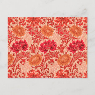 Postal William Morris Chrysanthemums, Naranja de Coral