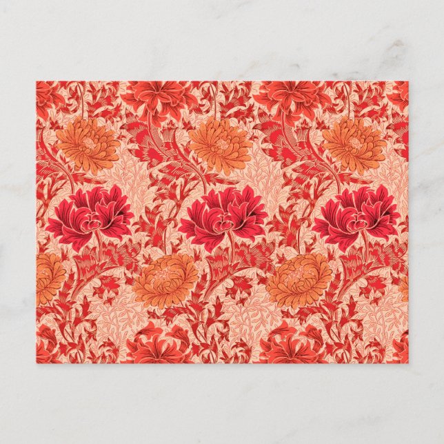 Postal William Morris Chrysanthemums, Naranja de Coral (Anverso)