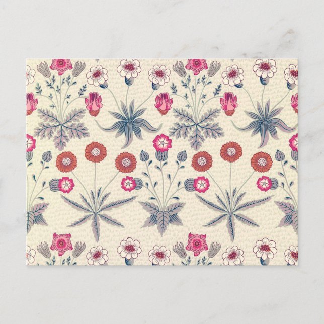 Postal William Morris Daisy Patrón Floral Naranja Rojo (Anverso)